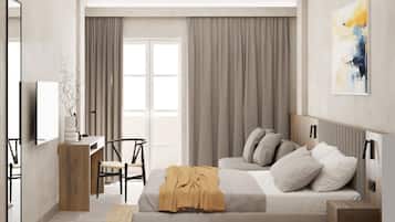 Habitación triple superior, vista al jardín | Wifi gratis y ropa de cama
