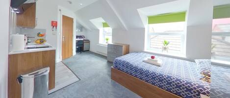 1 slaapkamer, een bureau, een strijkplank/strijkijzer, wifi