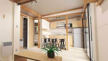 Premium-Chalet | Eigene Küche | Kühlschrank, Mikrowelle, Herdplatte, Geschirrspüler