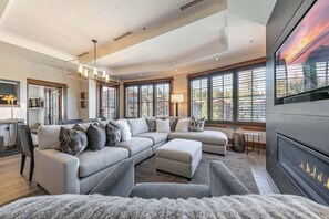 TV, fireplace