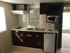 Fridge, microwave, stovetop