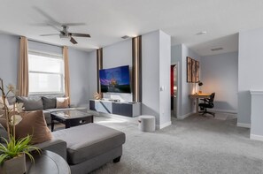 TV, fireplace, video games