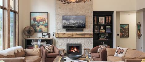 TV, fireplace, table tennis