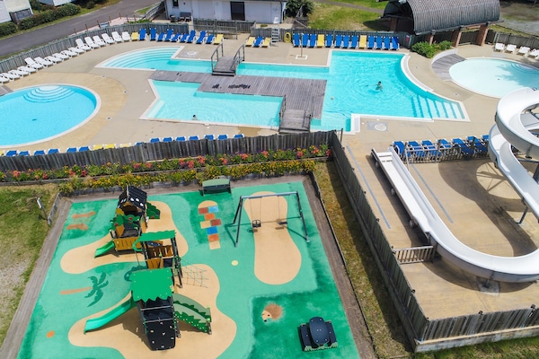 Outdoor pool, pool umbrellas, pool loungers