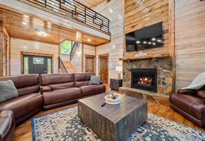 TV, fireplace, video games, foosball