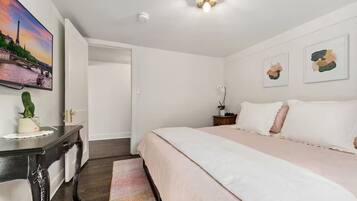 1 bedroom, desk, iron/ironing board, travel crib