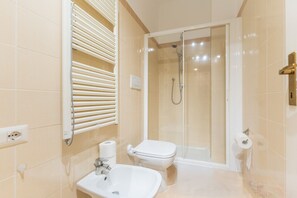 Sèche-cheveux, serviettes fournies, savon, papier toilette