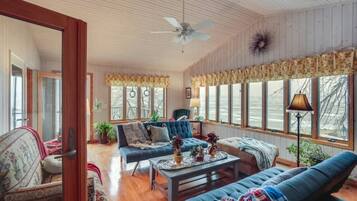 Télévision, cheminée, table de tennis de table