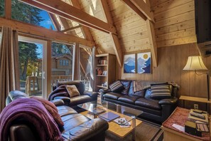 Smart TV, fireplace, DVD player, books