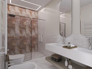 奢華套房, 城市景觀 | 浴室 | 淋浴設備、吹風機、拖鞋、毛巾