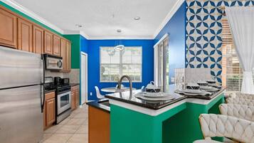 House, 4 Bedrooms, Balcony, Golf View | Private kitchen | Coffee/tea maker, highchair