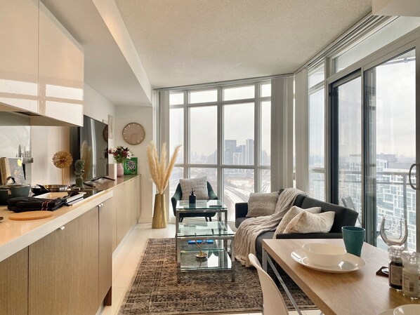 Gallery Apartment | Living area | 55-inch Smart TV with digital channels, Netflix, streaming services