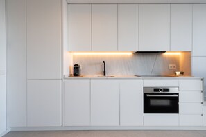 Fridge, microwave, oven, dishwasher