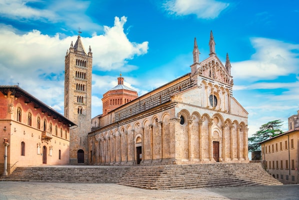 A historic building with a prominent bell tower and a large dome. - Piccola Fattoria, Massa Marittima, Italy (Massa Marittima)