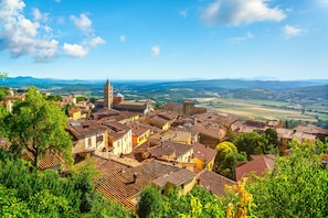 A town with historic buildings, a prominent church, and a castle. - Piccola Fattoria, Massa Marittima, Italy (Massa Marittima)
