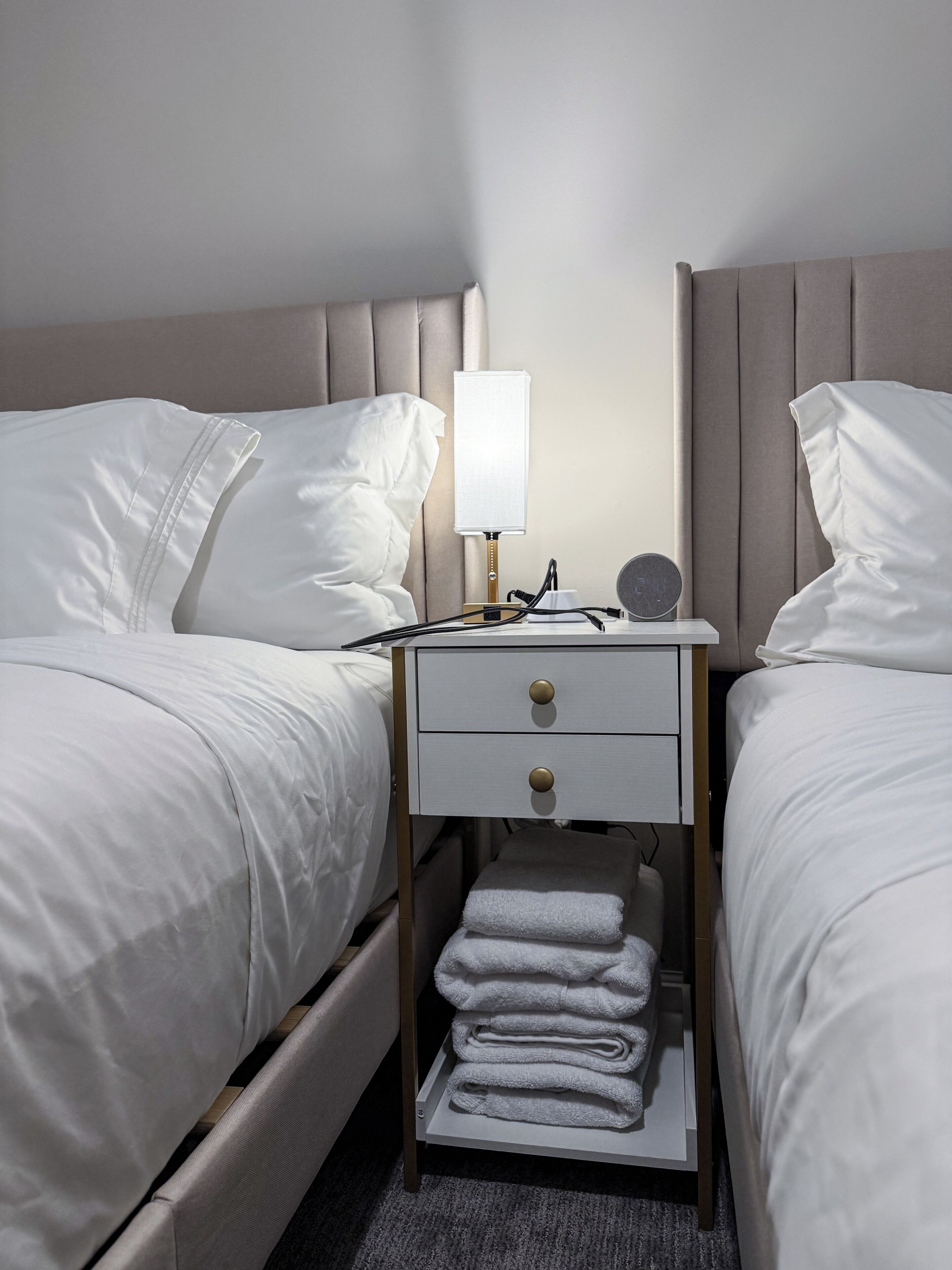 1 bedroom, desk, iron/ironing board, travel crib