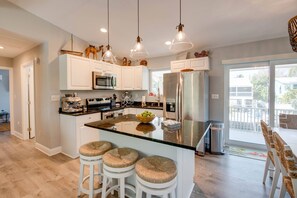 Fridge, microwave, dishwasher, coffee/tea maker