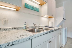 Fridge, microwave, stovetop, coffee/tea maker - Walk to Beach: Dog-Friendly Gem in Cocoa Beach! (Cocoa Beach)