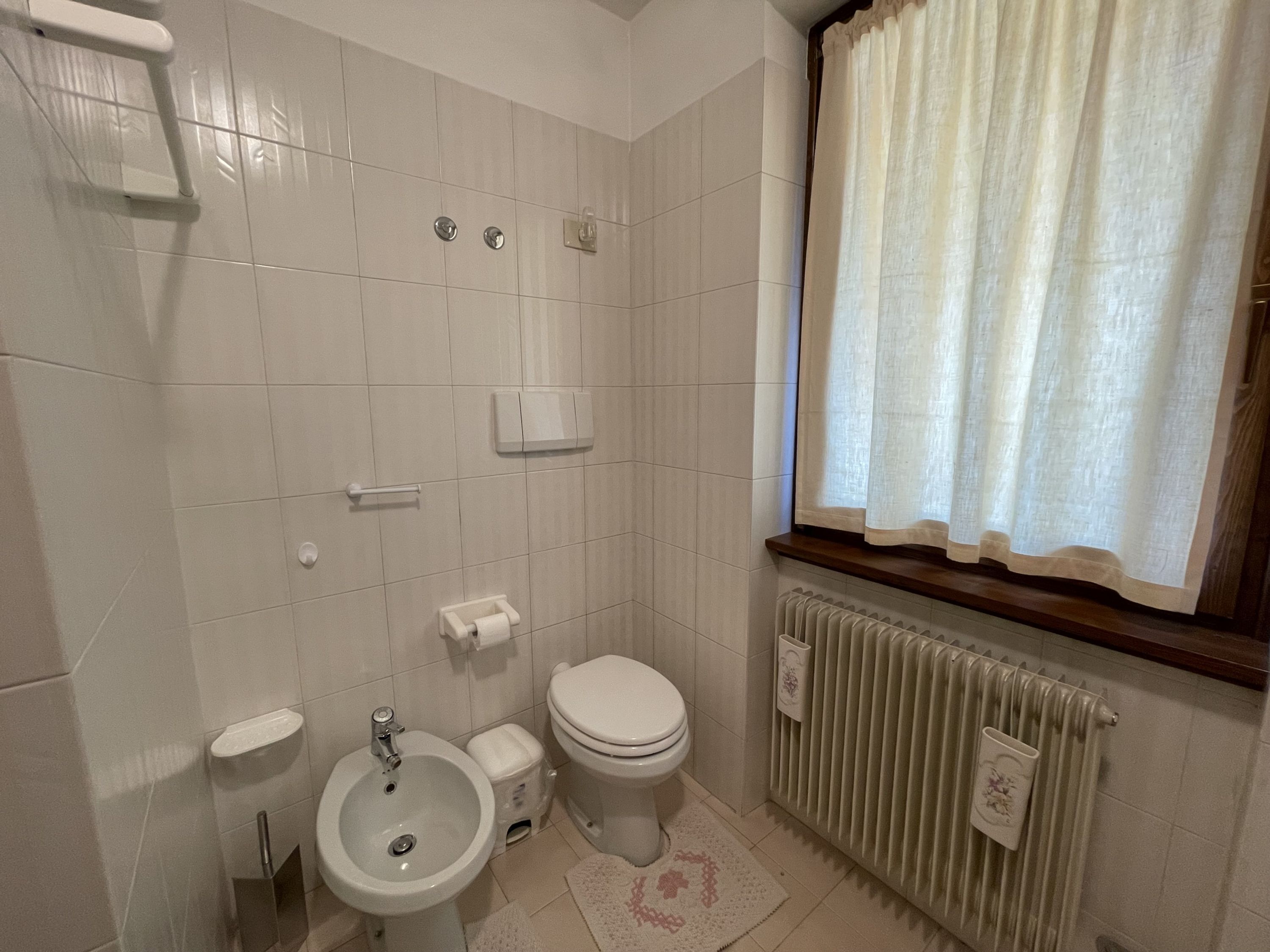 Un baño con lavabo, inodoro y ducha.