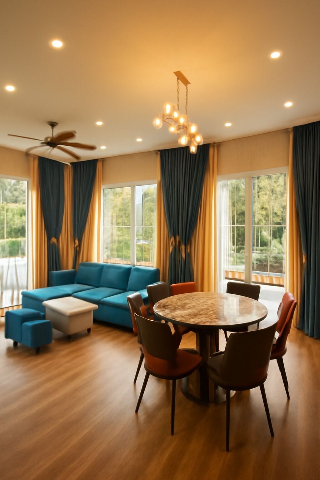 Individually furnished, desk, laptop workspace, blackout curtains