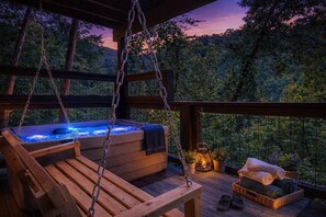 Outdoor spa tub - Alluring Embrace, “Cozy Cabin Retreat in the Smokies (Sevierville)