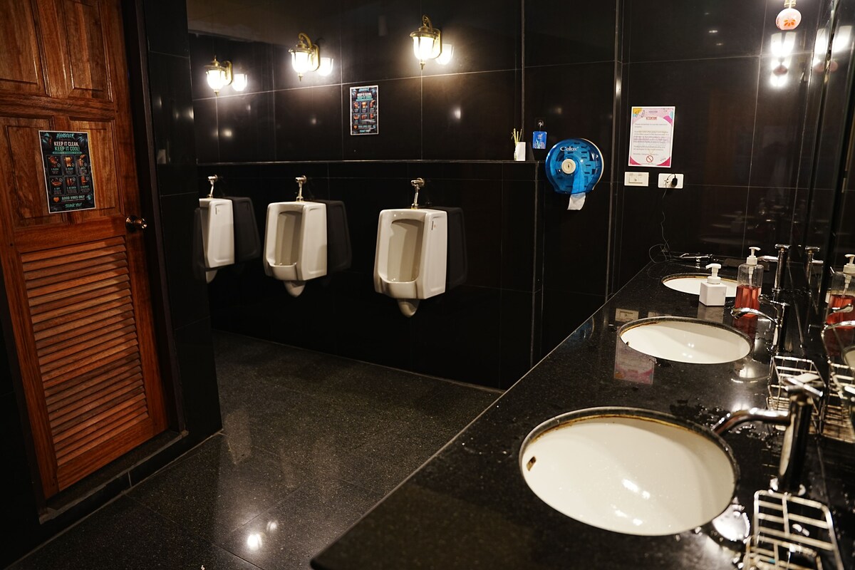 Shower, towels, toilet paper