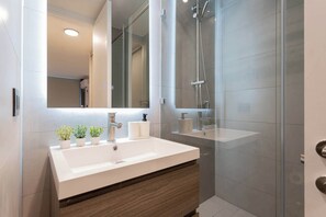 Ducha, secador de pelo y toallas