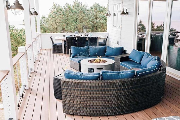 Cozy up around the fire pit and enjoy the calm of coastal evenings—this is outdoor living at its best.