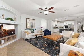 TV, fireplace, offices