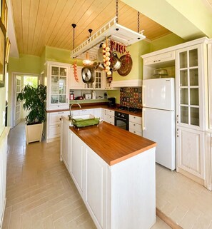 Fridge, oven, dishwasher, coffee/tea maker
