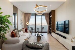 Deluxe-lejlighed - 2 soveværelser - balkon - havudsigt | Opholdsområde