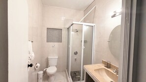 Shower, towels, soap, shampoo