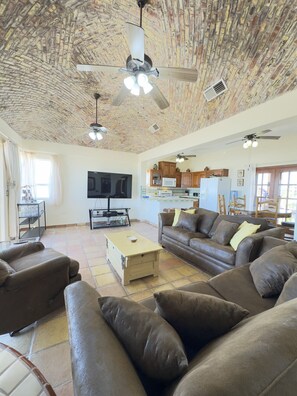 Smart TV, chimenea, reproductor de DVD, libros