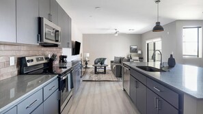 Fridge, dining tables