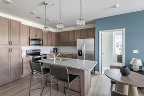 Fridge, dining tables