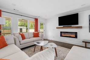 TV, fireplace, video games, ping pong