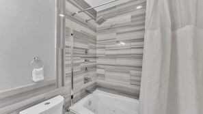 Shower, hair dryer, shampoo