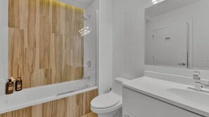 Shower, hair dryer, shampoo