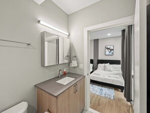 Shower, hair dryer, shampoo