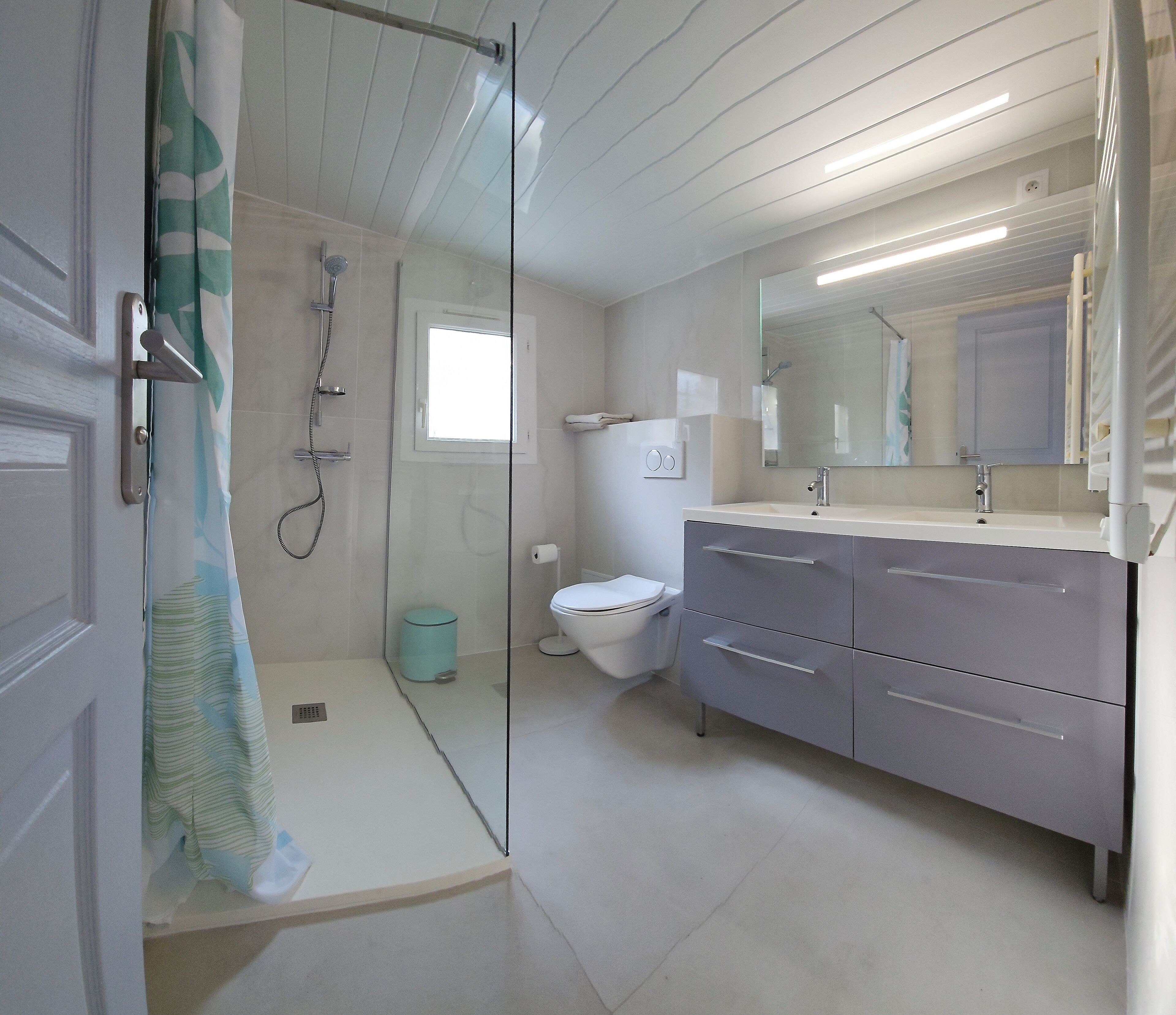 Shower, hair dryer, toilet paper