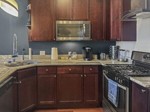 Fridge, microwave, oven, dishwasher