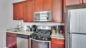 Fridge, microwave, oven, dishwasher