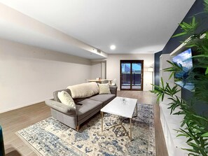 TV, fireplace, foosball