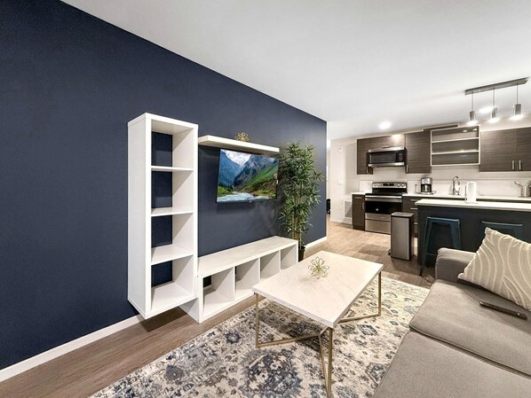 TV, fireplace, foosball