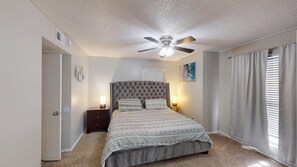 2 bedrooms, desk, iron/ironing board, travel crib
