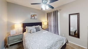 2 bedrooms, desk, iron/ironing board, travel crib