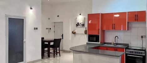 Fridge, microwave, oven, paper towels