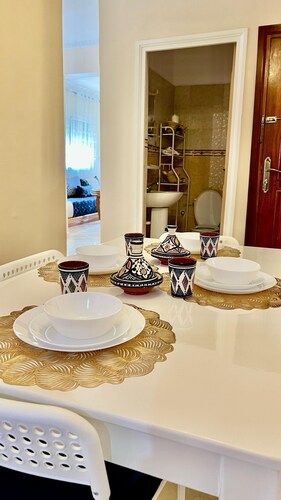 Apparently sunny for families; 5 min from the beach.