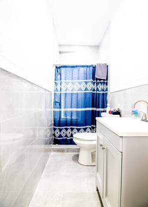 Shower, hair dryer, shampoo - Modern 1BR 1BA Apartment close Falls and Casino (Niagara Falls)