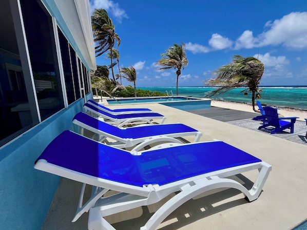 Terrace/patio - NO BIG TING - Beautiful Oceanfront Beach House, Snorkel Paradise w/ Private Pool (rum point)